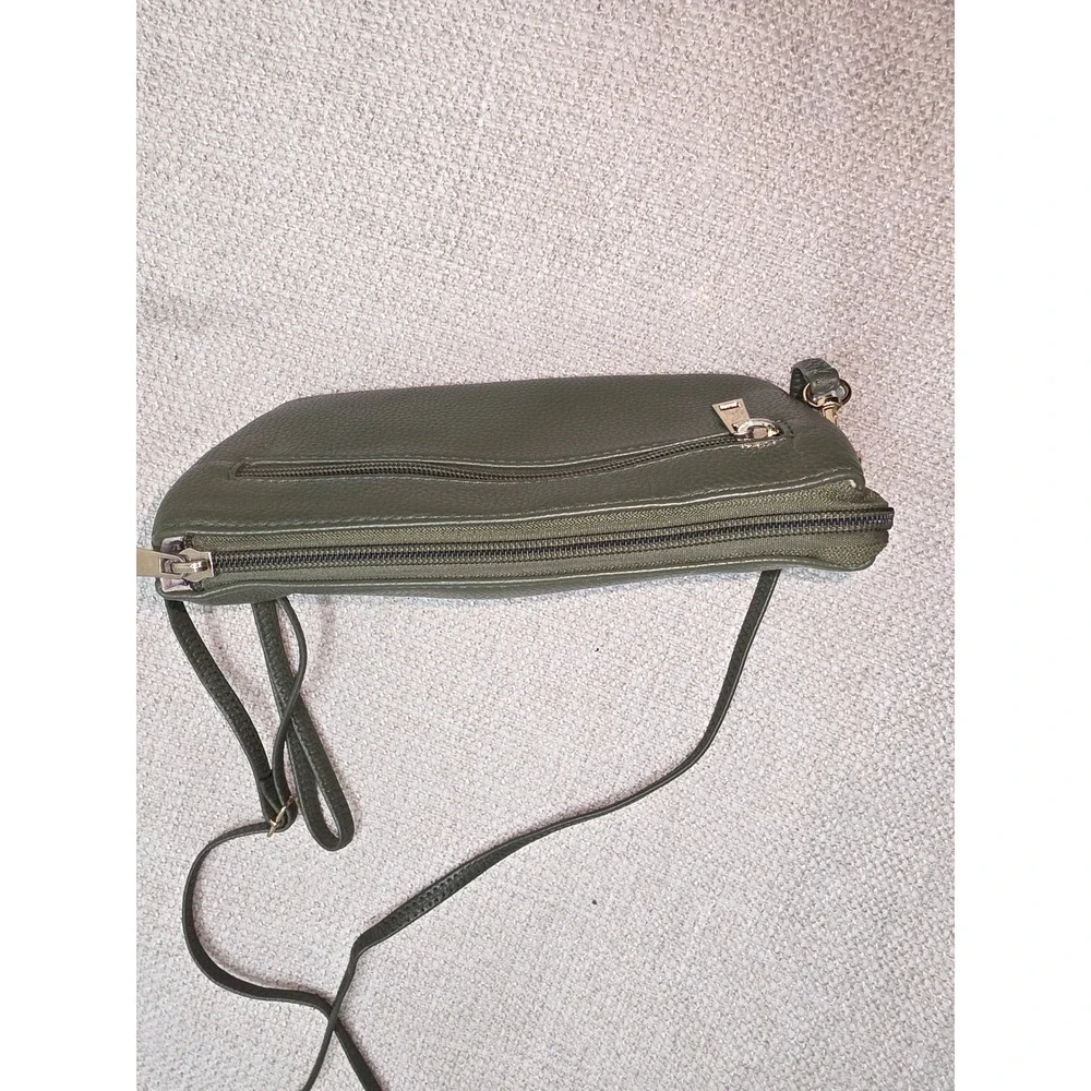 Olive Green Pebbled Triple Zip Crossbody Wristlet Bag Gold Hardware